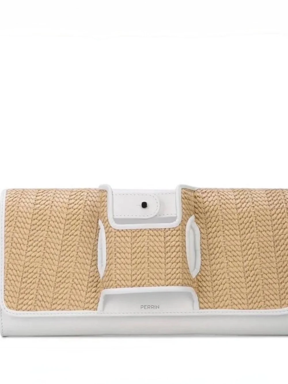 Perrin Paris La Capitale Raffia And Leather Glove Clutch New